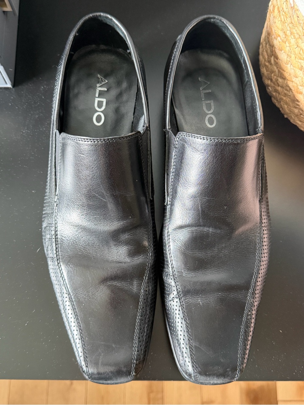 ALDO Black Leather Slip-On Loafers